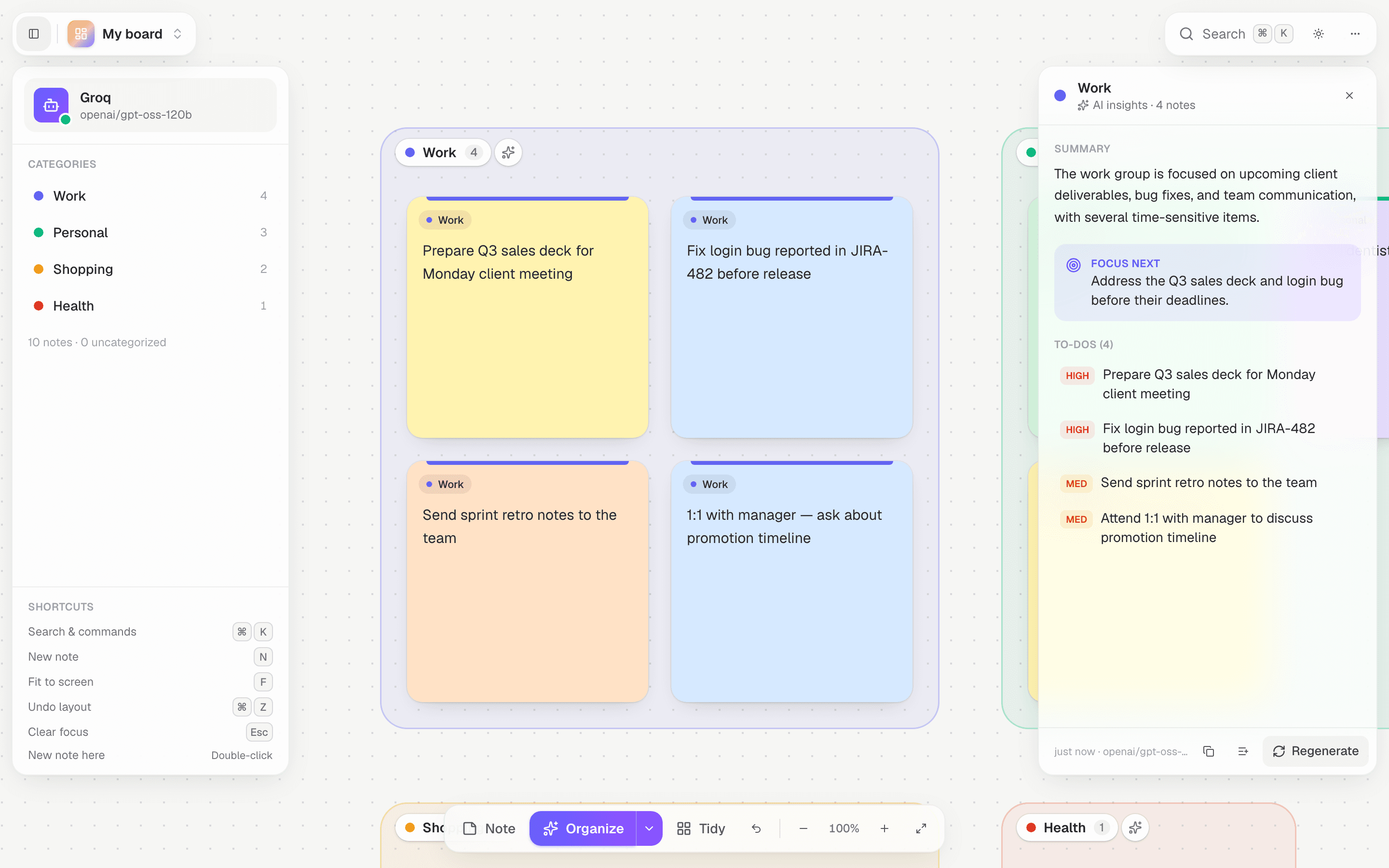 AI insights screenshot of Smart Sticky Notes